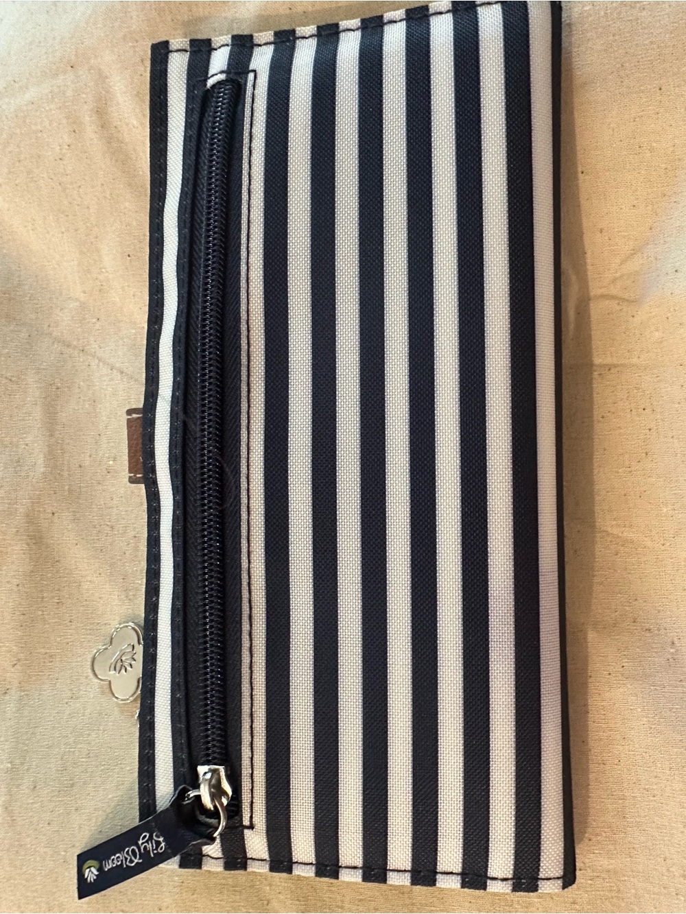 Lily Bloom Navy and White Striped Wallet with Brown Accent - Picture 2 of 4